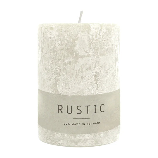 RUSTIC-Stumpenkerze Wollweiß, WENZEL, 80/70 mm, Brenndauer ca. 34h, selbstverlöschend