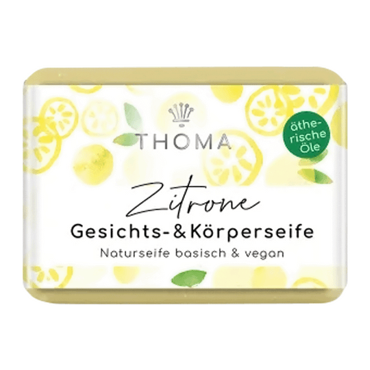 Zitronenseife mit nativer Sheabutter & Bio-Hanföl – vegan, THOMA Naturseifen-Manufaktur, 100 g, Körperpflege