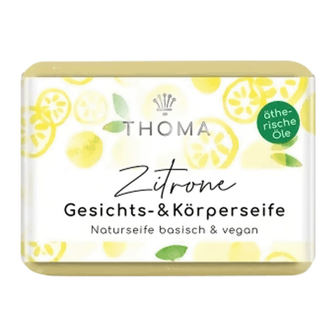 Zitronenseife mit nativer Sheabutter & Bio-Hanföl – vegan, THOMA Naturseifen-Manufaktur, 100 g, Körperpflege
