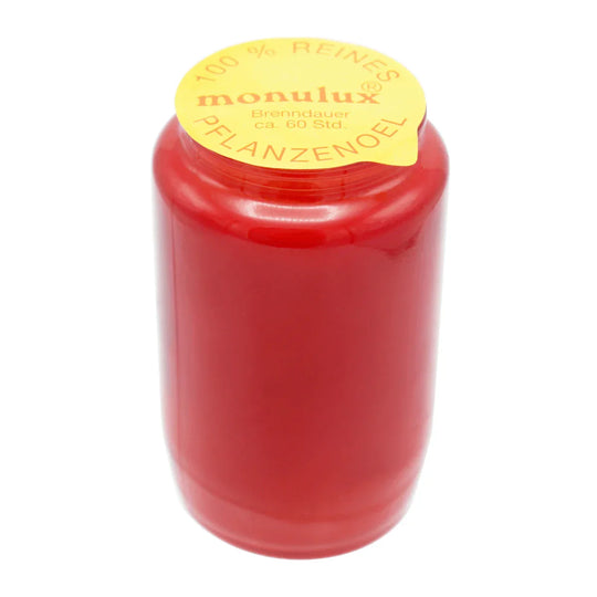 MONULUX-Glasöllicht, 100% reines Pflanzenöl, Rot, Brenndauer ca. 60 Stunden, 95/55 mm, Karton mit 20 Stück