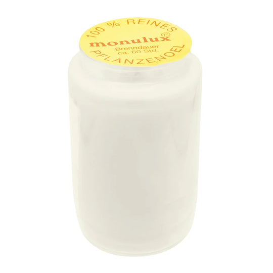 MONULUX-Glasöllicht, 100% reines Pflanzenöl, Weiß, Brenndauer ca. 60 Stunden, 95/55 mm, Karton mit 20 Stück
