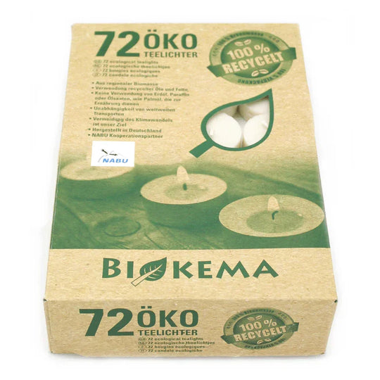 100% ÖKO-TEELICHTER aus regionaler Bio-Masse, BIOKEMA, Ø38 mm, Brenndauer ca. 4h, ohne Aluminiumhülle, 72 Stück pro Verpackung