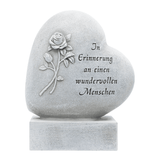 Polyresin-Herz auf Fuß mit Rose & Trauer-Spruch, 13,8x6,5xh18cm, Grabschmuck, Grabdekoration - luterna.de