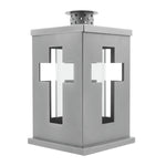 Grablaterne mit Kreuzmotiv & Dach zum Hinstellen, grau, ca. 13x13x21,5 cm, Grabschmuck, Grabdekoration