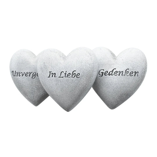 Polyresin-Herzen mit Trauerspruch und Stecker, 3er-Set, Grabschmuck, Grabdekoration