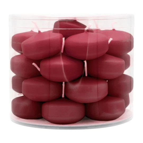 Schwimmkerzen klein, Altrot, 50/30 mm, WENZEL, Brenndauer ca. 4h, Box mit 28 Stück