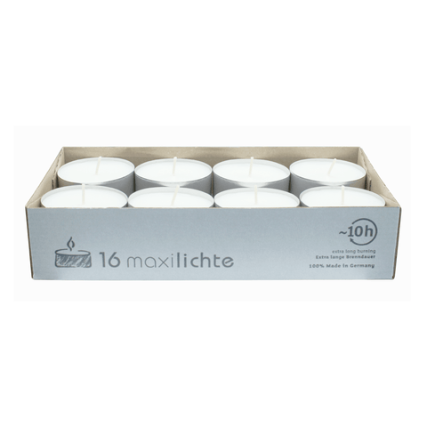 Maxilichter Aluminiumhülle mit bis zu 10 Stunden Brenndauer, ca. Ø56 mm, 16 Stück pro Verpackung - luterna.de