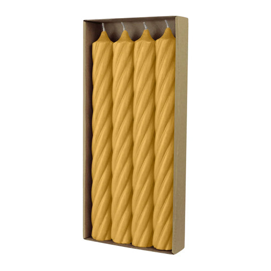 RUSTIC TWIST-Stabkerzen Senf, WENZEL, 250/28 mm, Brenndauer ca. 16h, plastikfrei, 4 Stück