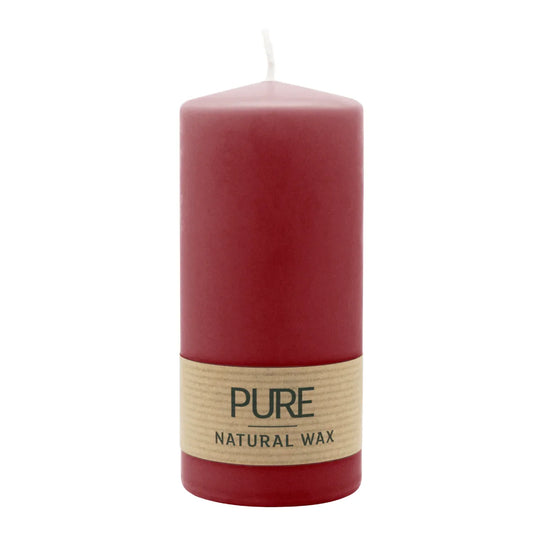 PURE NATURAL WAX, Karminrot, Stumpenkerze, WENZEL, 130/60 mm, Brenndauer ca. 40h, 100% plastikfrei