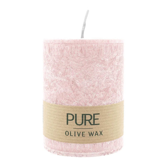 PURE OLIVE WAX, Antikrosa, vegane Stumpenkerze, WENZEL, 90/70 mm, Brenndauer ca. 30h