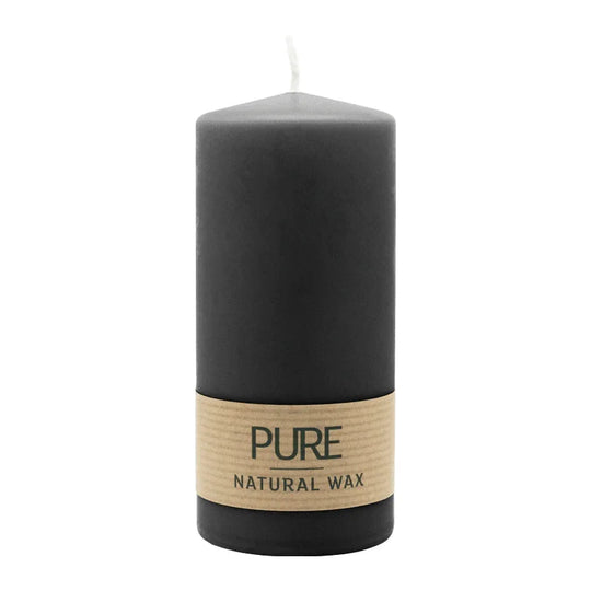 PURE NATURAL WAX, Schwarz, Stumpenkerze, WENZEL, 130/60 mm, Brenndauer ca. 40h, 100% plastikfrei