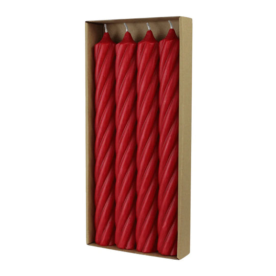 RUSTIC TWIST-Stabkerzen Rubin, WENZEL, 250/28 mm, Brenndauer ca. 16h, plastikfrei, 4 Stück