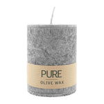 PURE OLIVE WAX, Anthrazit, vegane Stumpenkerze, WENZEL, 90/70 mm, Brenndauer ca. 30h