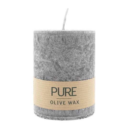 PURE OLIVE WAX, Anthrazit, vegane Stumpenkerze, WENZEL, 90/70 mm, Brenndauer ca. 30h