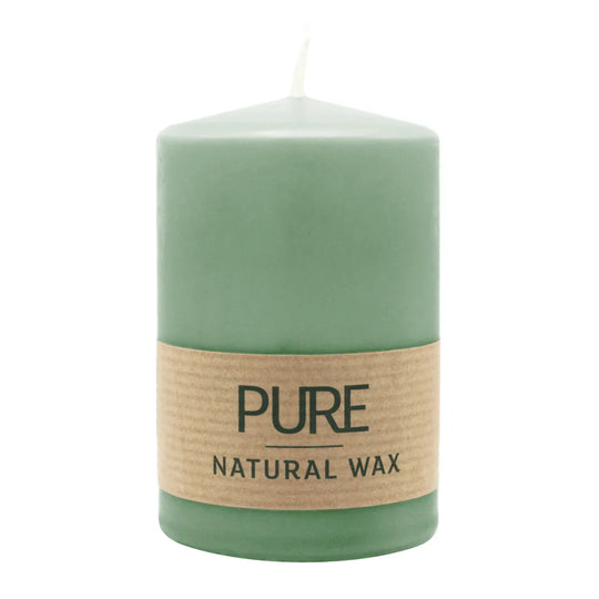 PURE NATURAL WAX, Smaragd, Stumpenkerze, WENZEL, 90/60 mm, Brenndauer ca. 26h, 100% plastikfrei