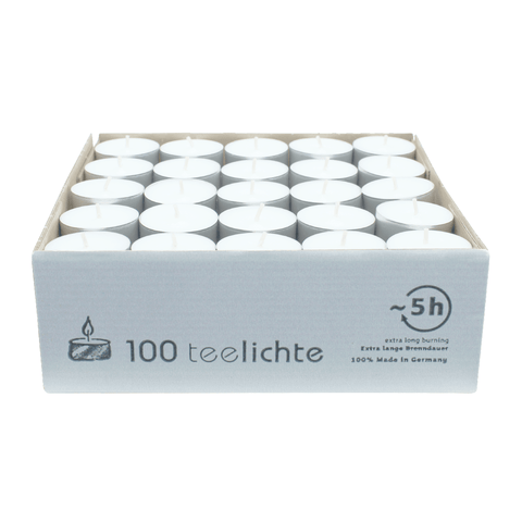 Teelichter, weiß, Brenndauer ca. 5h, 18/38 mm, Aluminiumhülle, 100 Stück pro Verpackung - luterna.de
