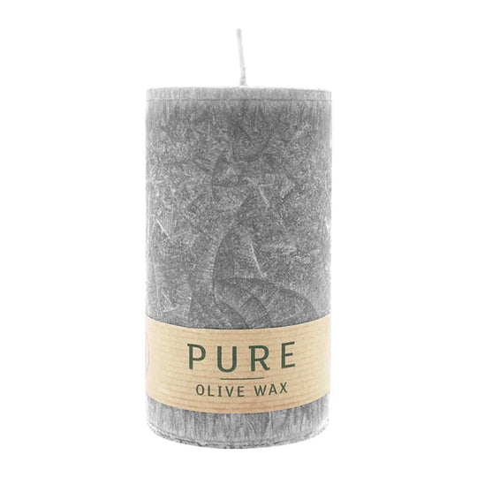 PURE OLIVE WAX, Anthrazit, vegane Stumpenkerze, WENZEL, 130/70 mm, Brenndauer ca. 47h