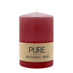 PURE NATURAL WAX, Karminrot, Stumpenkerze, WENZEL, 90/60 mm, Brenndauer ca. 26h, 100% plastikfrei