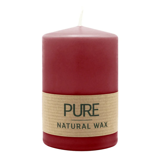 PURE NATURAL WAX, Karminrot, Stumpenkerze, WENZEL, 90/60 mm, Brenndauer ca. 26h, 100% plastikfrei