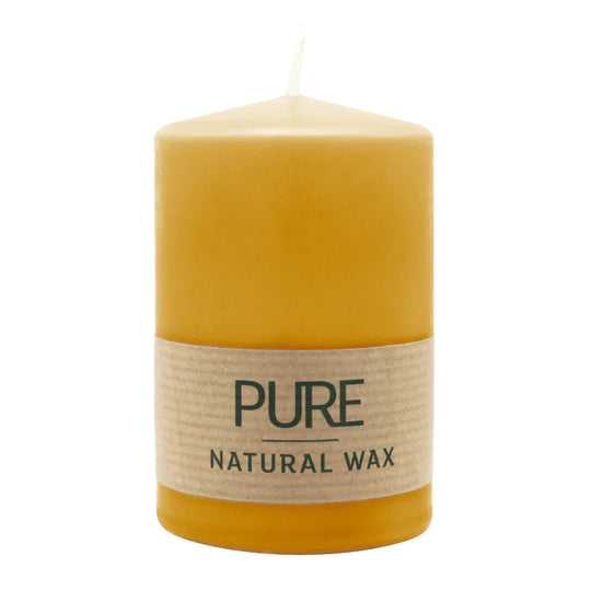 PURE NATURAL WAX, Pastellgelb, Stumpenkerze, WENZEL, 90/60 mm, Brenndauer ca. 26h, 100% plastikfrei