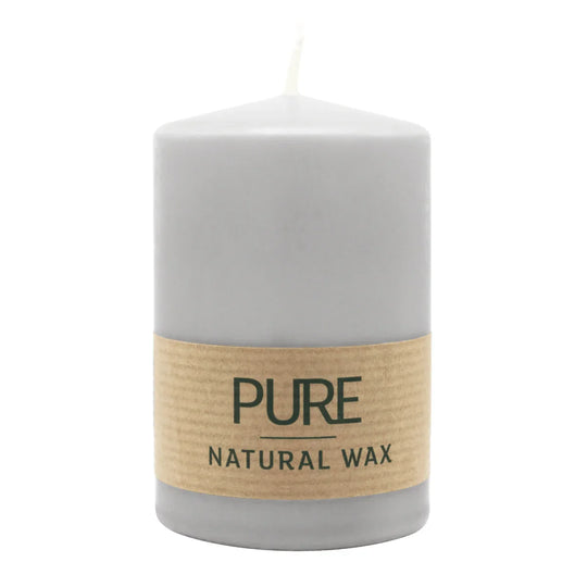 PURE NATURAL WAX, Silbergrau, Stumpenkerze, WENZEL, 90/60 mm, Brenndauer ca. 26h, 100% plastikfrei