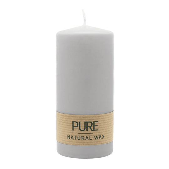 PURE NATURAL WAX, Silbergrau, Stumpenkerze, WENZEL, 130/60 mm, Brenndauer ca. 40h, 100% plastikfrei