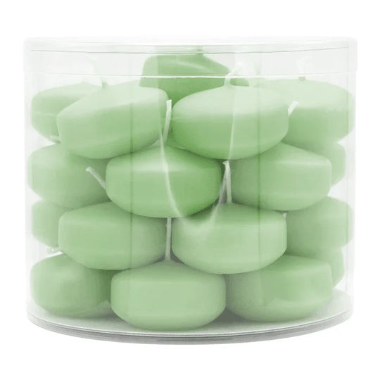 Schwimmkerzen klein, Softgrün, 50/30 mm, WENZEL, Brenndauer ca. 4h, Box mit 28 Stück