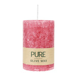 PURE OLIVE WAX, Karminrot, vegane Stumpenkerze, WENZEL, 90/60 mm, Brenndauer ca. 26h