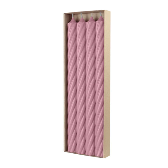 RUSTIC TWIST-Stabkerzen Antikrosa, WENZEL, 350/28 mm, Brenndauer ca. 23h, plastikfrei, 4 Stück