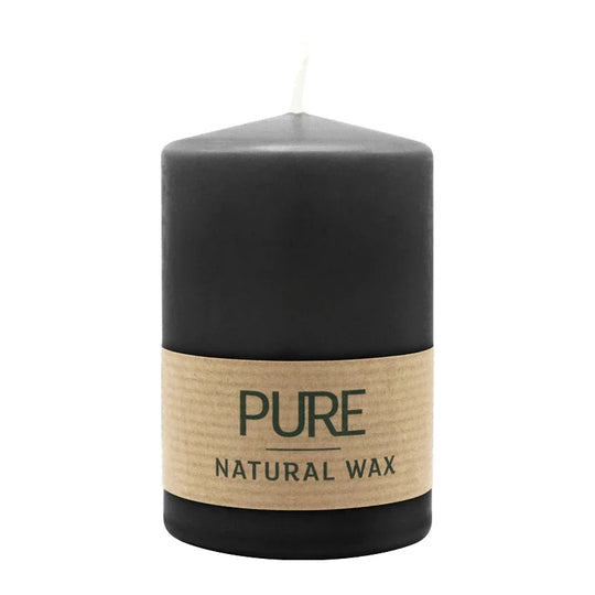 PURE NATURAL WAX, Schwarz, Stumpenkerze, WENZEL, 90/60 mm, Brenndauer ca. 26h, 100% plastikfrei