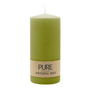PURE NATURAL WAX, Olive, Stumpenkerze, WENZEL, 130/60 mm, Brenndauer ca. 40h, 100% plastikfrei