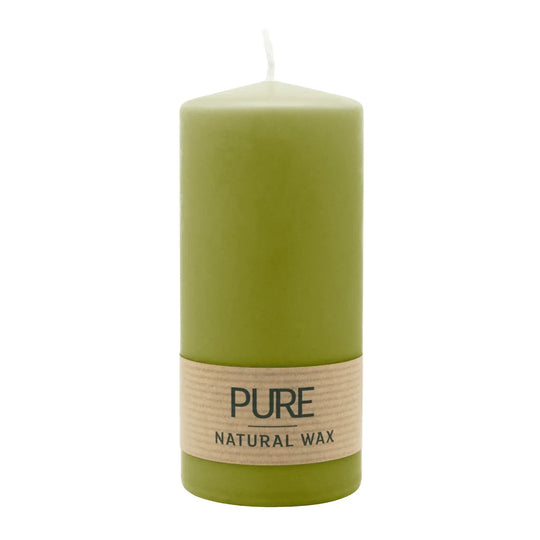PURE NATURAL WAX, Olive, Stumpenkerze, WENZEL, 130/60 mm, Brenndauer ca. 40h, 100% plastikfrei