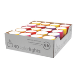 Colorlights Winter-Edition, WENZEL-Teelichter, Brenndauer ca. 8h, 24/38 mm, 40 Stück pro Verpackung - luterna.de