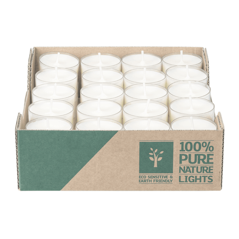 100% PURE NATURE LIGHTS, vegane Teelichter mit 100% Rapswachsfüllung, Brenndauer ca. 7h, 24/38 mm, 40 Stück pro Verpackung - luterna.de