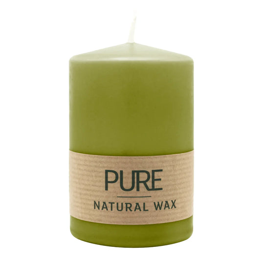 PURE NATURAL WAX, Olive, Stumpenkerze, WENZEL, 90/60 mm, Brenndauer ca. 26h, 100% plastikfrei