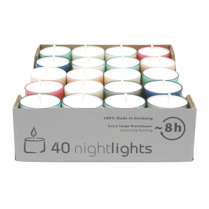 Colorlights Pastell-Edition, WENZEL-Teelichter, Brenndauer ca. 8h, 24/38 mm, 40 Stück pro Verpackung