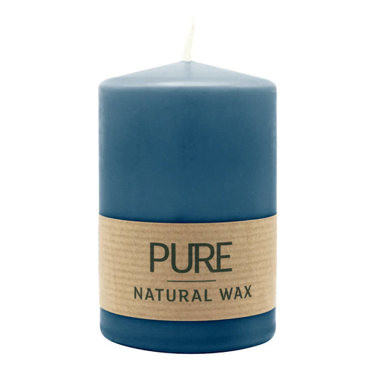 PURE NATURAL WAX, Nachtblau, Stumpenkerze, WENZEL, 90/60 mm, Brenndauer ca. 26h, 100% plastikfrei
