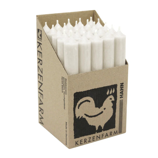 Stabkerzen aus Paraffin, 180/22 mm, Weiß, KERZENFARM HAHN, Brenndauer ca. 8h, 25 Stück pro Verpackung