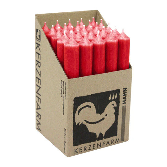 Stabkerzen aus Paraffin, 180/22 mm, Weihnachtsrot, KERZENFARM HAHN, Brenndauer ca. 8h, 25 Stück pro Verpackung