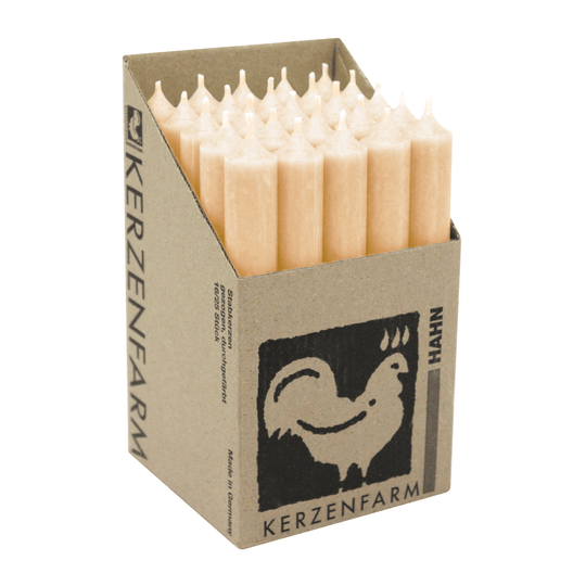 Stabkerzen aus Paraffin, 180/22 mm, Creme, KERZENFARM HAHN, Brenndauer ca. 8h, 25 Stück pro Verpackung