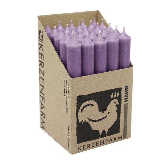 Stabkerzen aus Paraffin, 180/22 mm, Lavendel, KERZENFARM HAHN, Brenndauer ca. 8h, 25 Stück pro Verpackung