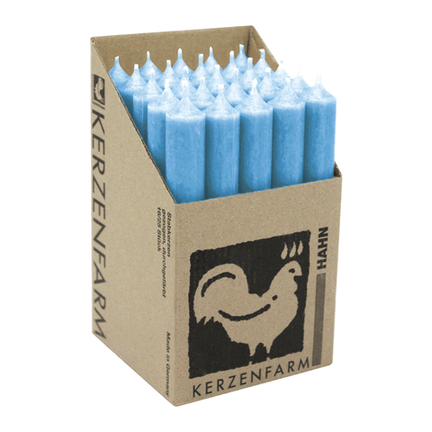 Stabkerzen aus Paraffin, 180/22 mm, Hellblau, KERZENFARM HAHN, Brenndauer ca. 8h, 25 Stück pro Verpackung - luterna.de