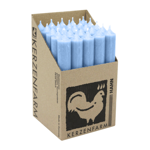 Stabkerzen aus Paraffin, 180/22 mm, Pastellblau, KERZENFARM HAHN, Brenndauer ca. 8h, 25 Stück pro Verpackung - luterna.de