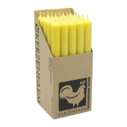Stabkerzen aus Paraffin, 250/22 mm, Pastellgelb, KERZENFARM HAHN, Brenndauer ca. 12h, 25 Stück pro Verpackung