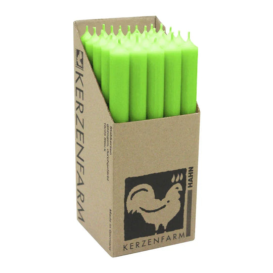 Stabkerzen aus Paraffin, 250/22 mm, Apfelgrün, KERZENFARM HAHN, Brenndauer ca. 12h, 25 Stück pro Verpackung