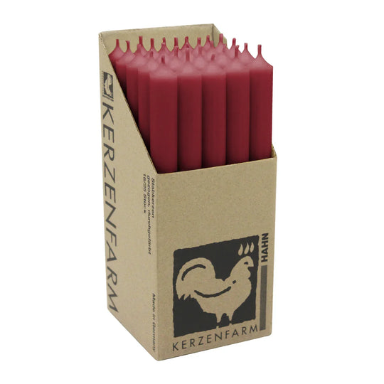 Stabkerzen aus Paraffin, 250/22 mm, Himbeerrot, KERZENFARM HAHN, Brenndauer ca. 12h, 25 Stück pro Verpackung