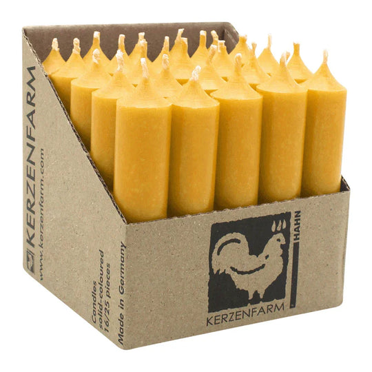 Stabkerzen aus Paraffin, 100/22 mm, Gelb, KERZENFARM HAHN, Brenndauer ca. 4h, 25 Stück pro Verpackung