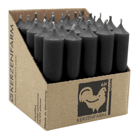 Stabkerzen aus Paraffin, 100/22 mm, Schwarz, KERZENFARM HAHN, Brenndauer ca. 4h, 25 Stück pro Verpackung - luterna.de