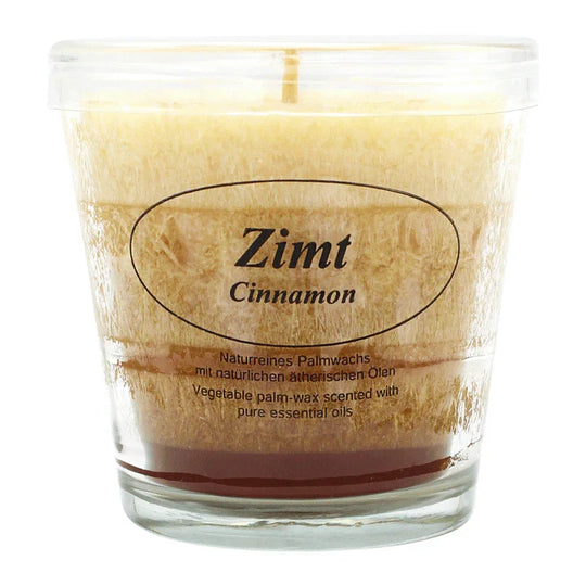 Duftkerze im Glas, Zimt, 100% pflanzliches Stearin, KERZENFARM HAHN, mit reinen ätherischen Ölen, Brenndauer ca. 24h