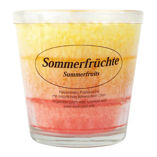 Duftkerze im Glas, Sommerfrüchte, 100% pflanzliches Stearin, KERZENFARM HAHN, mit reinen ätherischen Ölen, Brenndauer ca. 24h